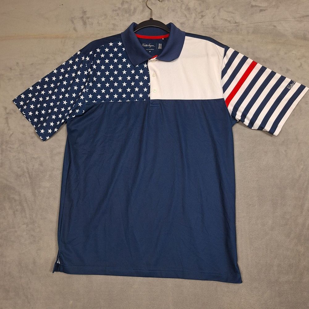 Walter Hagen‎ golf shirt mens Medium 11 Majors patriotic stars USA American Flag